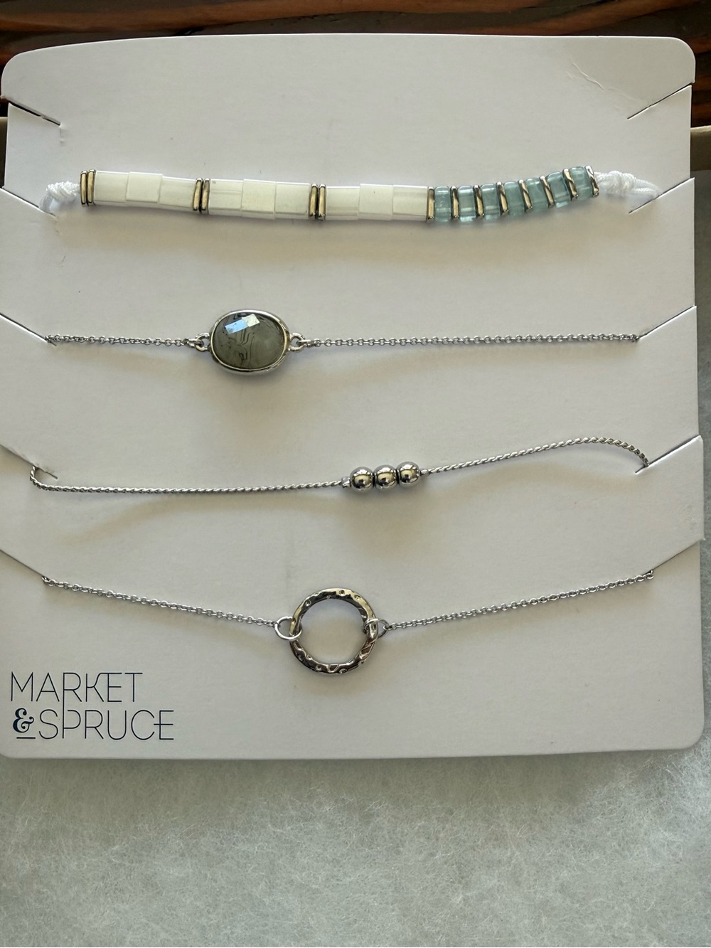 Market & Spruce White and Silver Multi-Strand Bracelet Set